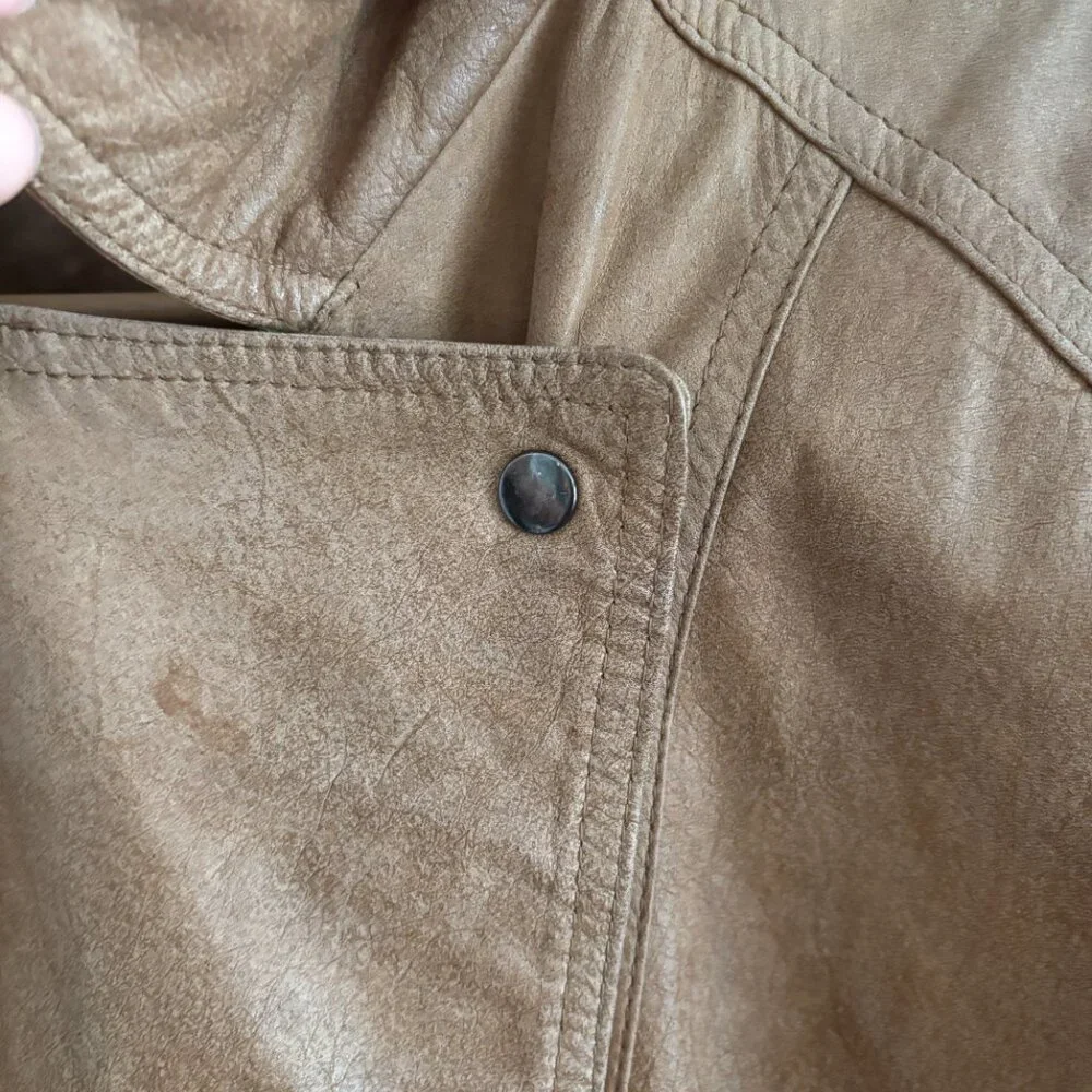 Vintage 80s Brown Paper bag Leather Jacket - Picture 3 of 14